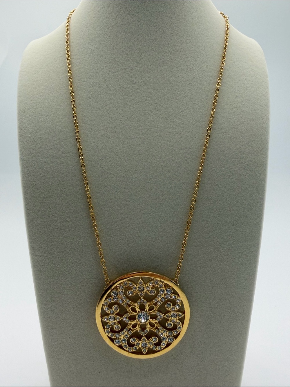 Gold Filigree Crystal Pendant Necklace - Touchstone Crystal by Swarovski